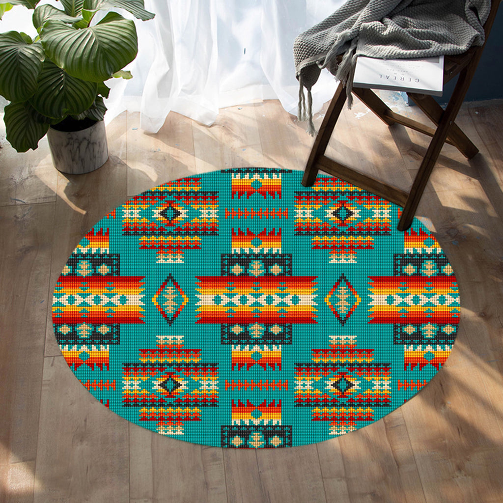 GB-NAT00402-04 Blue Pattern Native Round Carpet