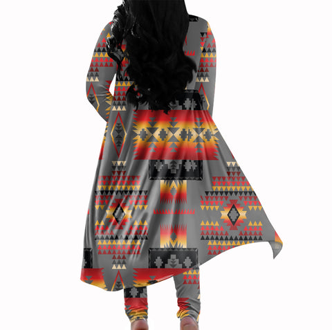 GB-NAT00046-11 Gray Tribe Pattern Native American Cardigan Coat Long Pant Set