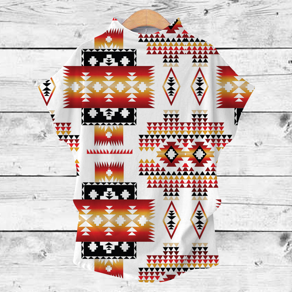 GB-NAT00075 White Tribes Pattern Native American Turtleneck T-shirt