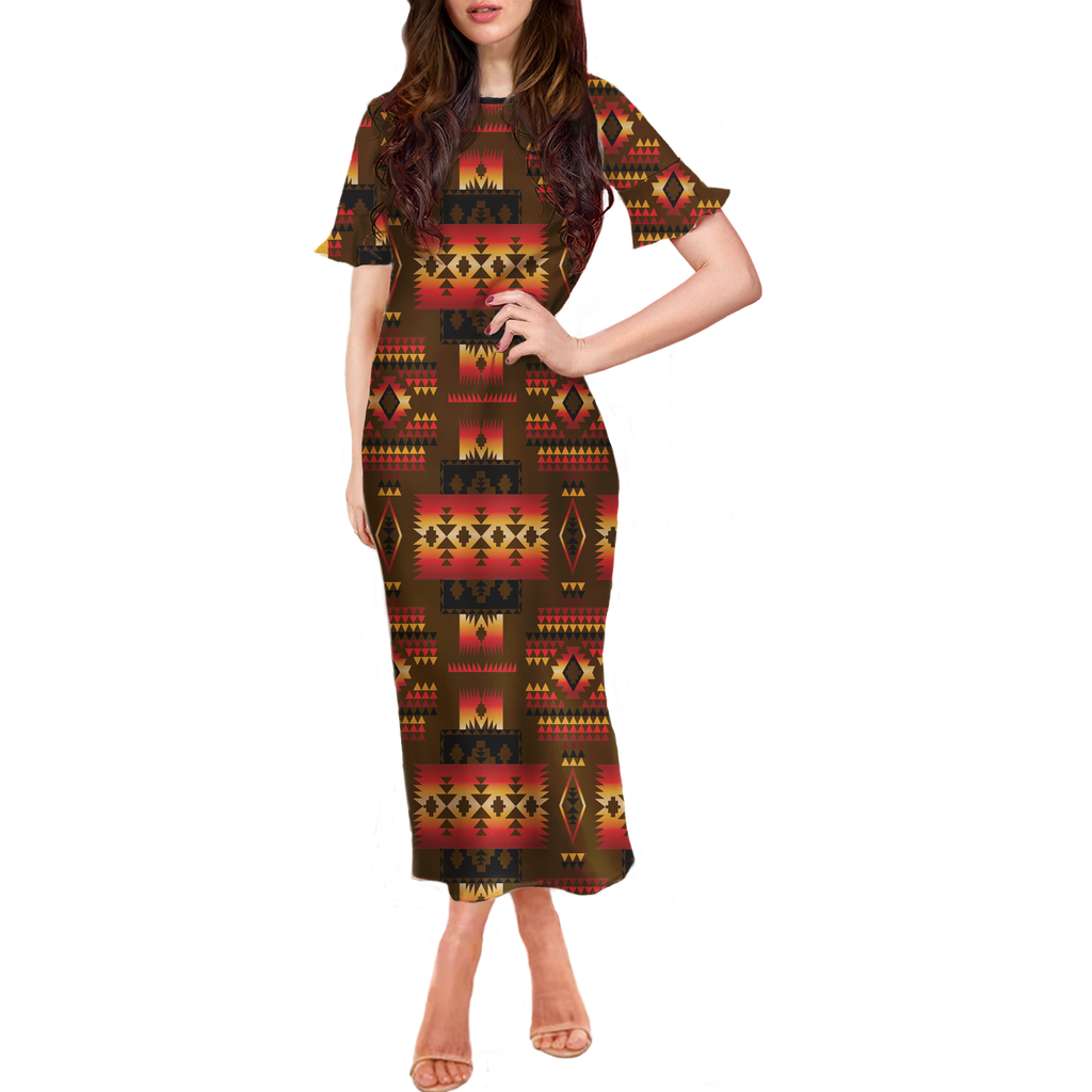 Powwow StoreGBNAT0004608Pattern Native Women Long Dress With Falbala