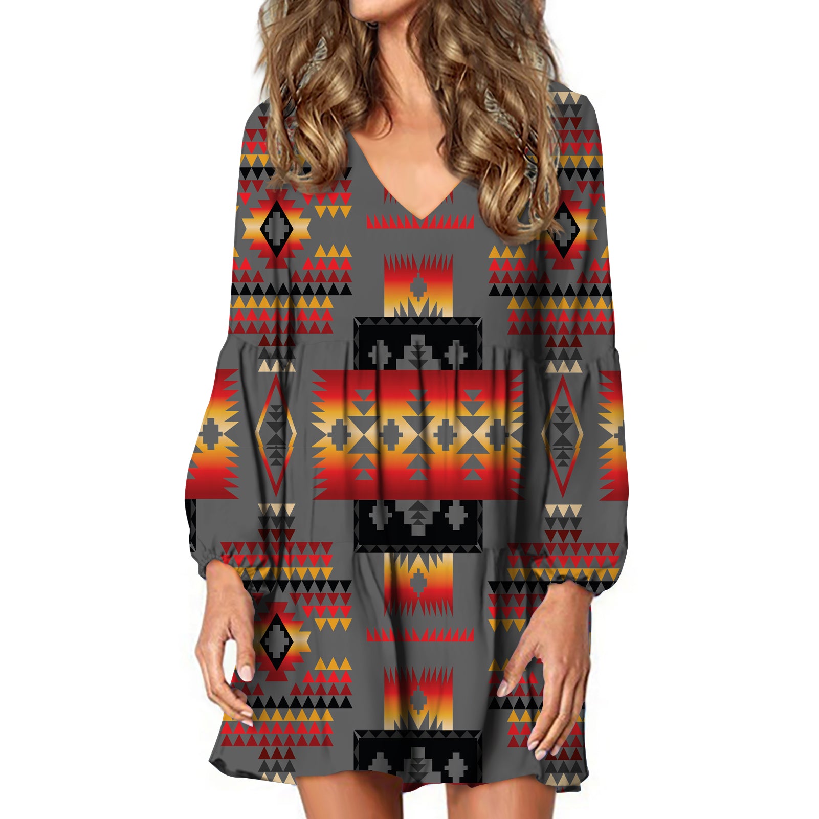 Powwow Store gb nat00046 11 gray tribe pattern native american swing dress