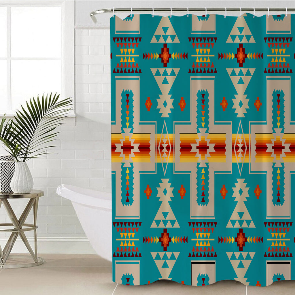 GB-NAT00062-05 Turquoise Tribe Design Native American Shower Curtain