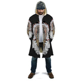 GB-NAT00446 Wolf With Feather Headdress AOP Cloak
