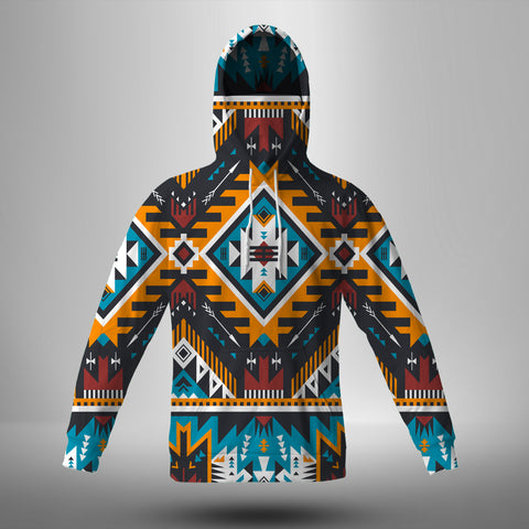 GB-NAT00406 Yellow Aztec Geometric 3D Hoodie With Mask