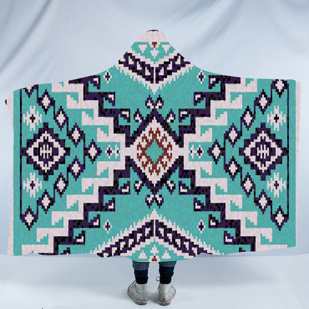 Powwow StoreHDB054 Pattern Native American Design Hooded Blanket