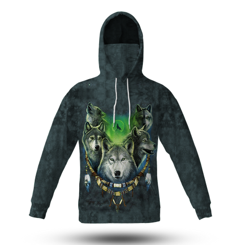 Powwow StoreGBNAT00267 Wolf Pack Moon Light  3D Hoodie With Mask