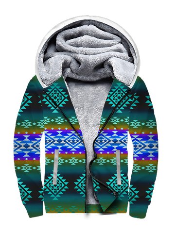 Powwow StoreSFH0018 Blue Light Pattern Native 3D Fleece Hoodie