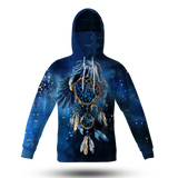 Powwow StoreGBNAT00065 Blue Galaxy Dreamcatcher Native  3D Hoodie With Mask