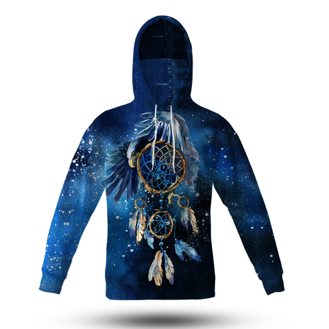 Powwow StoreGBNAT00065 Blue Galaxy Dreamcatcher Native  3D Hoodie With Mask