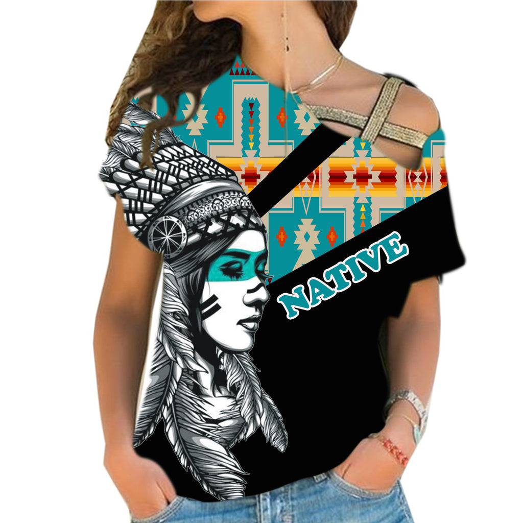 Powwow StoreCRS0001243 Native American Cross Shoulder Shirt