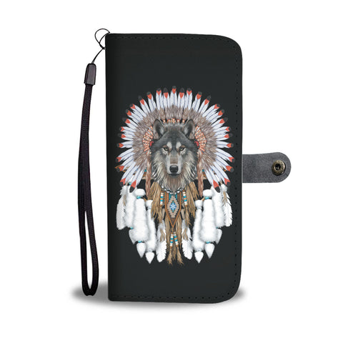 Powwow StoreGBNAT00446 Wolf With Feather Headdress Wallet Case New