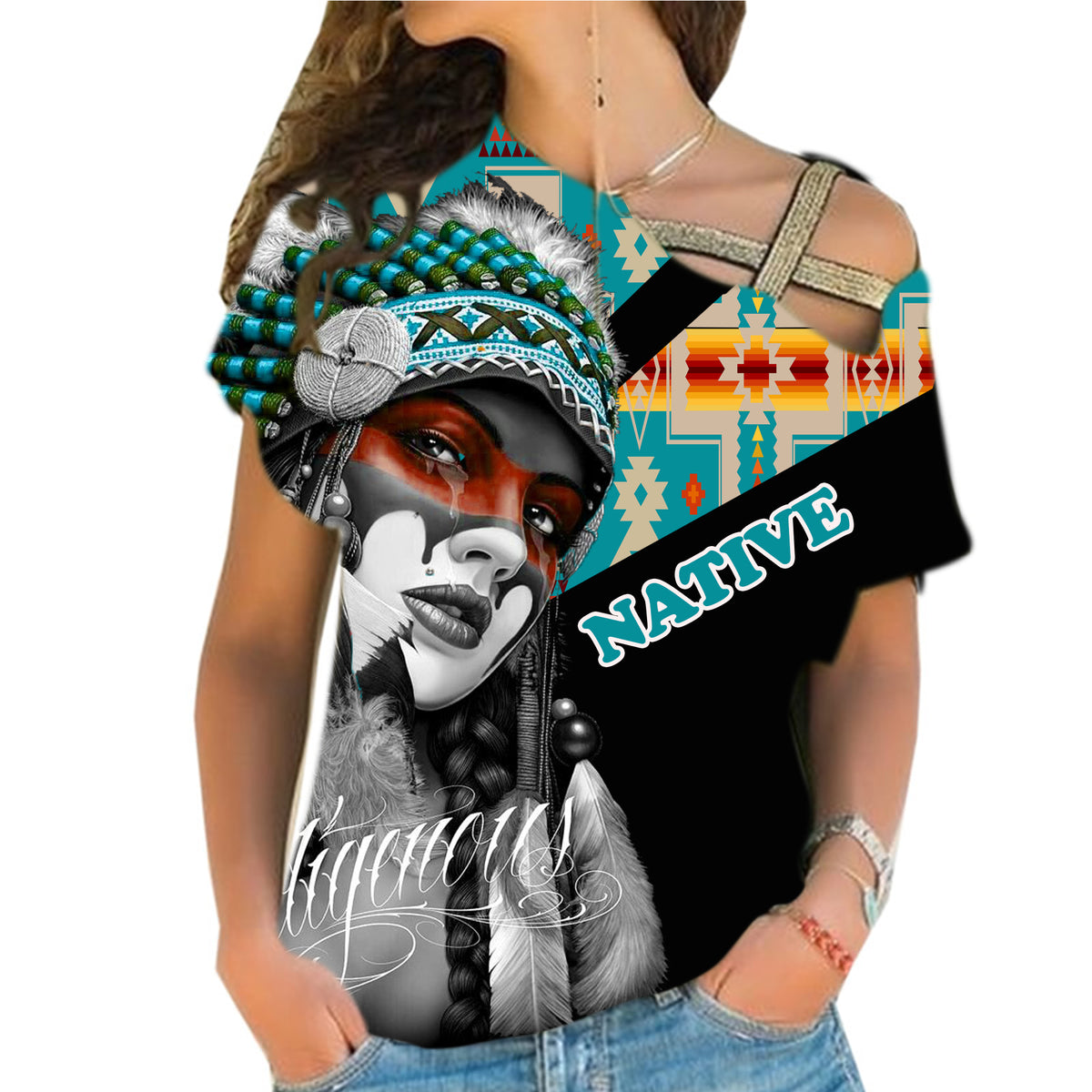 Powwow StoreCRS0001242 Native American Cross Shoulder Shirt
