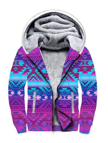 Powwow StoreGBNAT00701 Purple Light Pattern Native 3D Fleece Hoodie