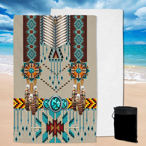 GB-NAT00069 Turquoise Blue Pattern Breastplate Native American Pool Beach Towel