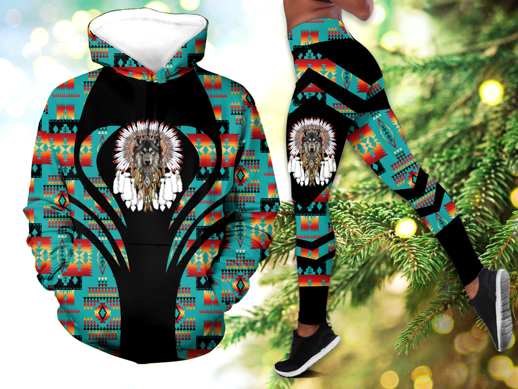 Powwow StoreHLS00303 Pattern Native 3D Hoodie Legging Set