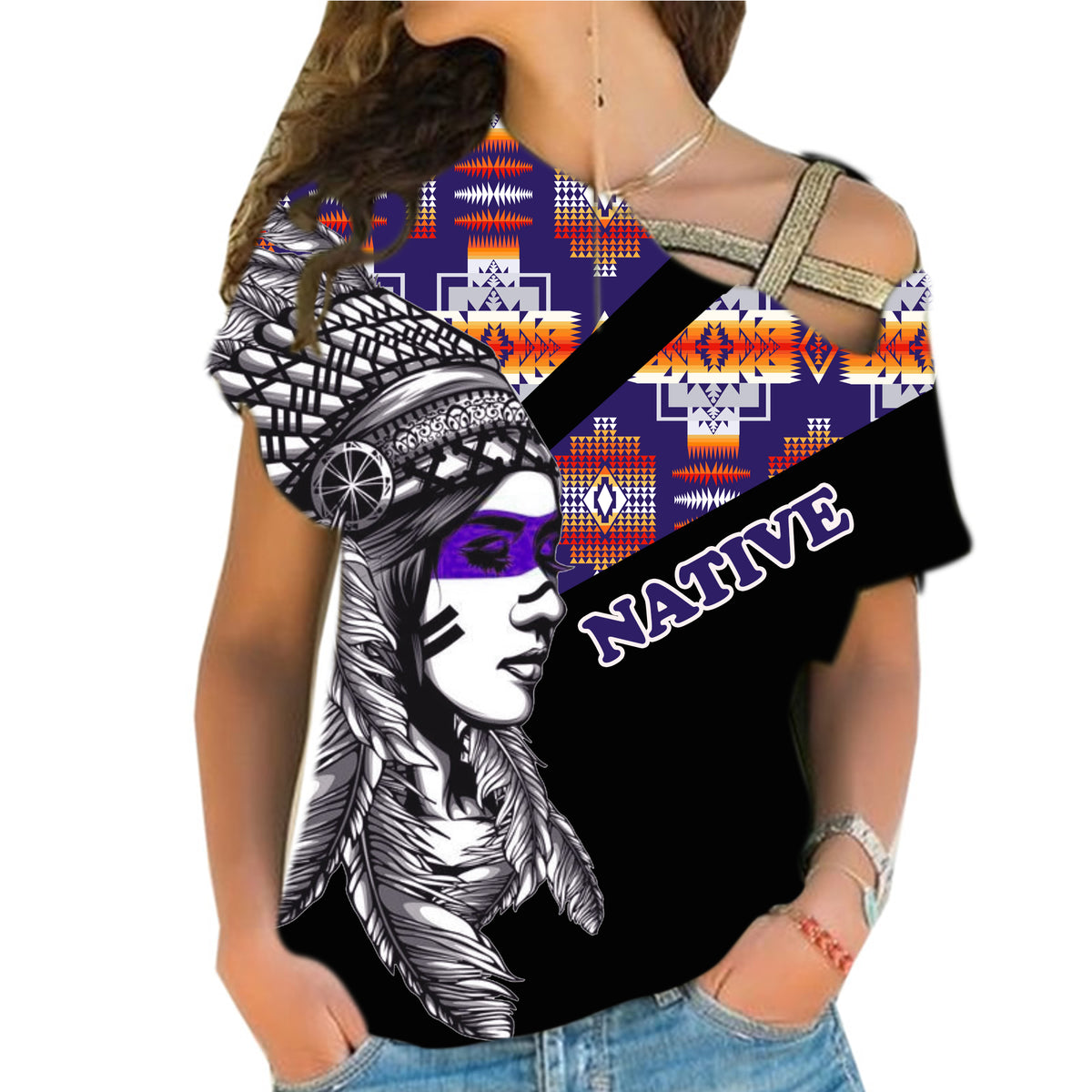 Powwow StoreCRS0001239 Native American Cross Shoulder Shirt
