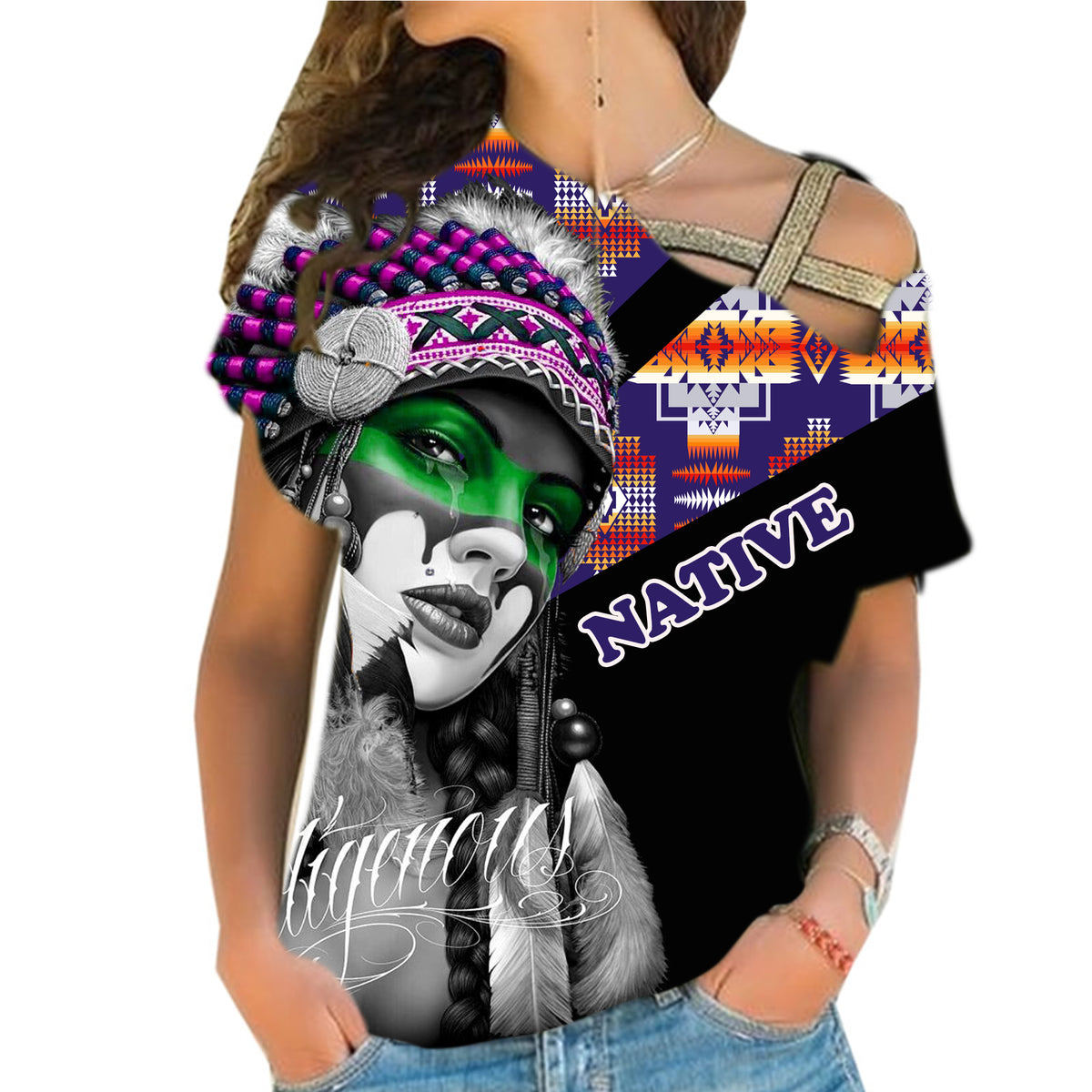 Powwow StoreCRS0001238 Native American Cross Shoulder Shirt