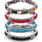 Tibetan Silver Feather Colorful Beads Charm Native American Bracelet & Bangle - Powwow Store