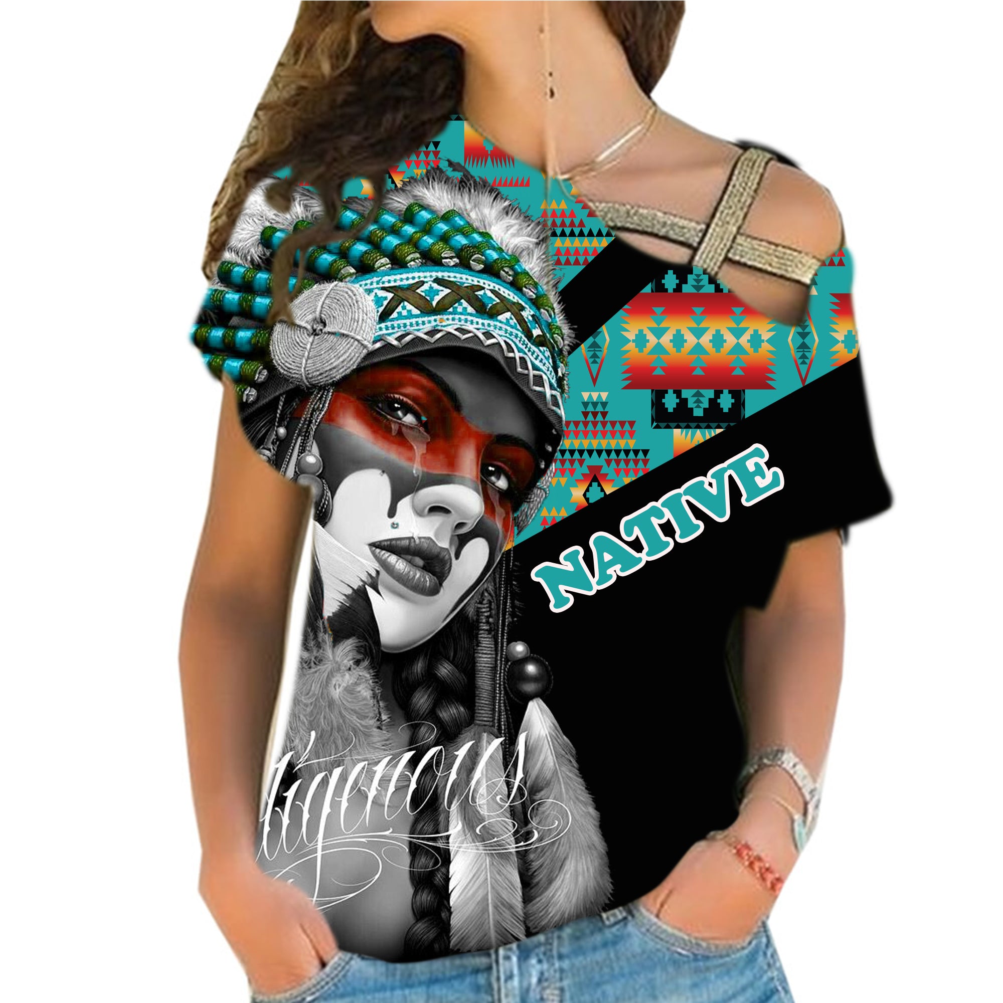 Powwow StoreCRS0001237 Native American Cross Shoulder Shirt