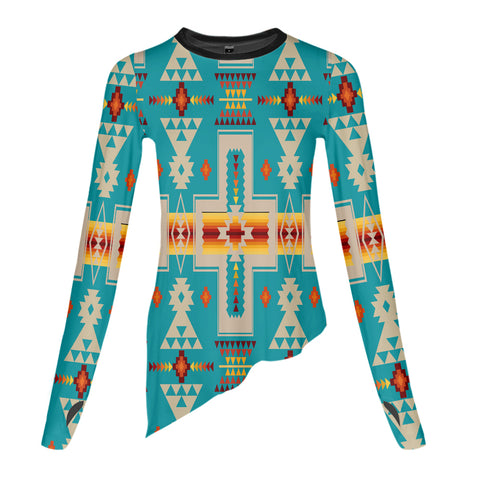 Powwow StoreGBNAT0006205 Turquoise Tribe Design 3D Dance Long Sleeve Tshirt