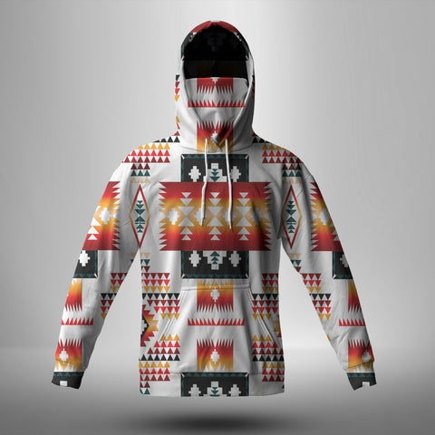 GB-NAT00075 White Tribes Pattern Native American 3D Hoodie With Mask