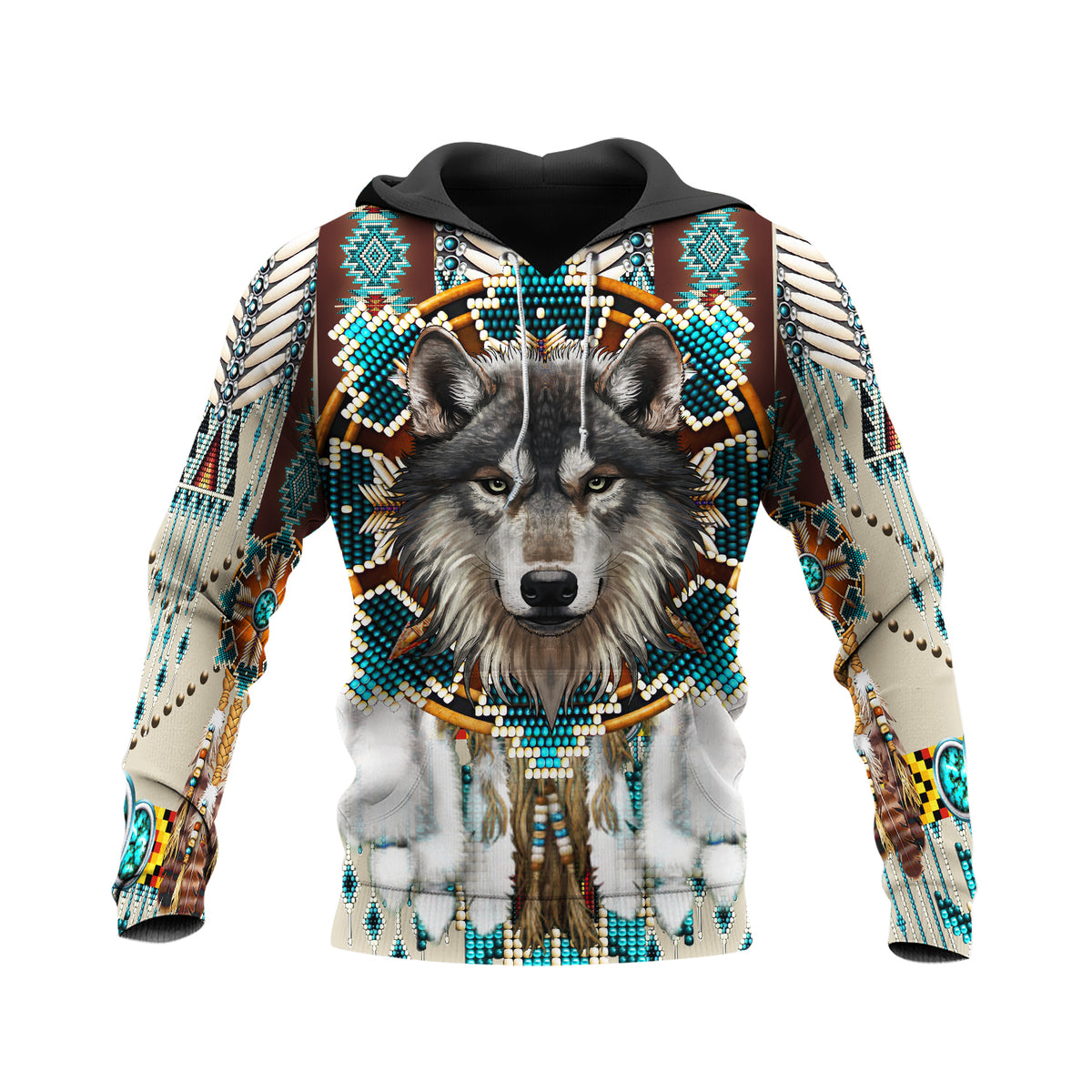 Powwow Store gb nat00446 05 blue mandala feather wolf native 3d hoodie