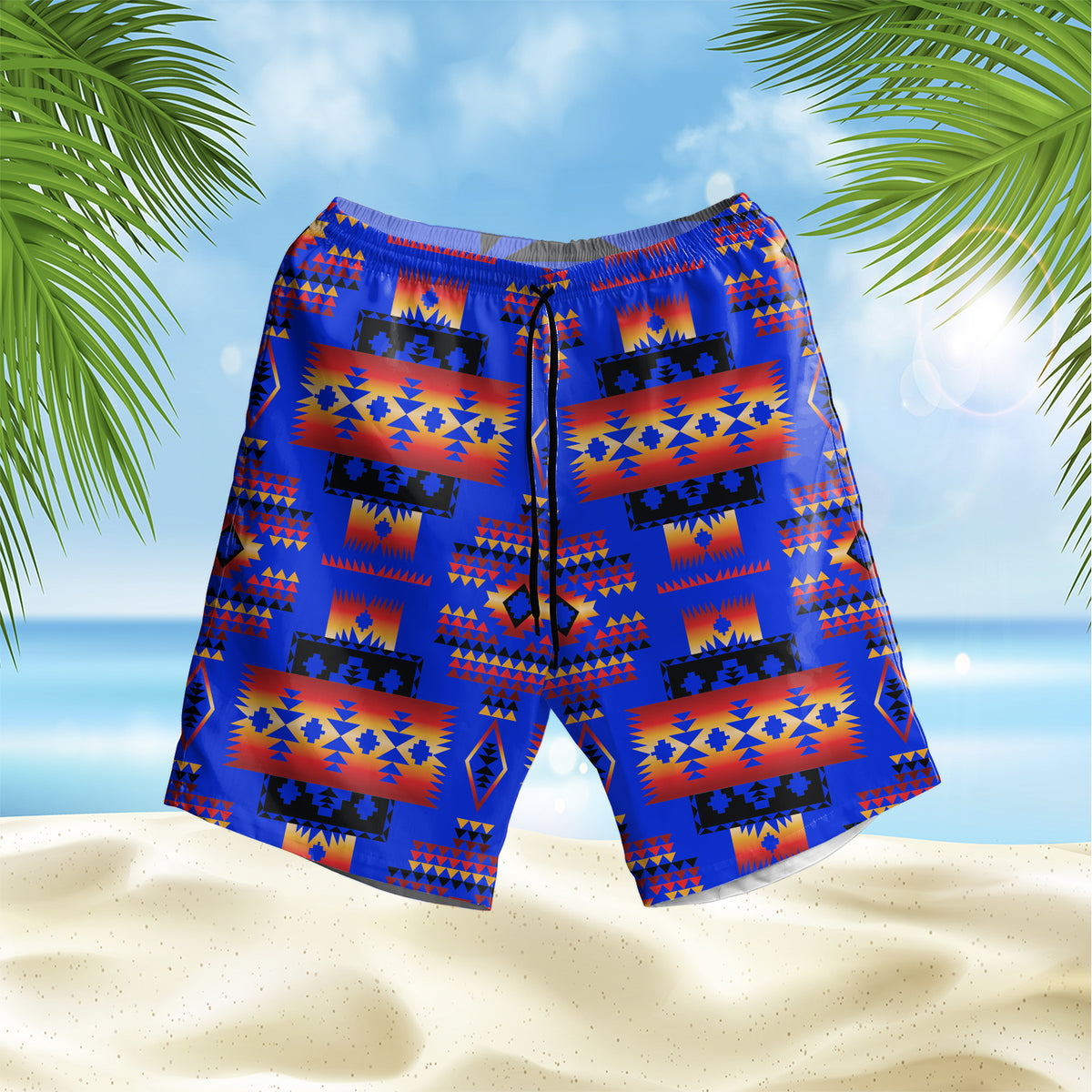 GB-NAT00046-06 Dark Blue Native Pattern Hawaiian Shorts - Powwow Store