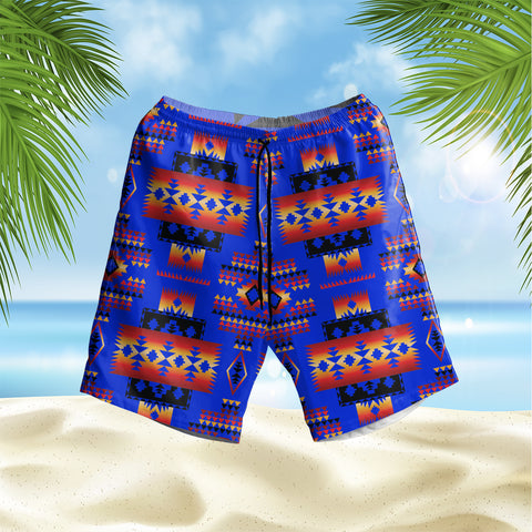 GB-NAT00046-06 Dark Blue Native Pattern Hawaiian Shorts