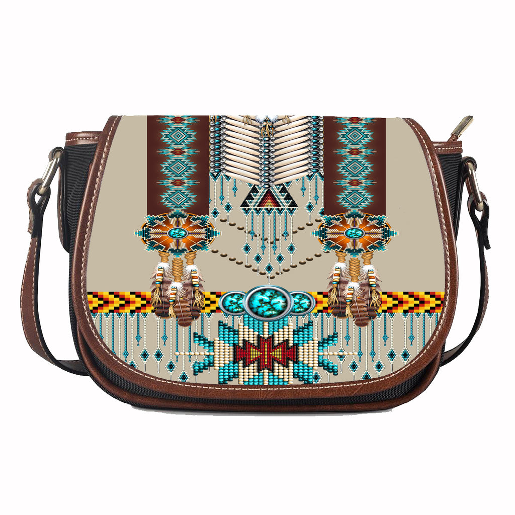 GB-NAT00069 Turquoise Blue Pattern Breastplate Leather Saddle Bag