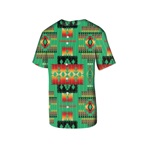 GB-NAT00046-05 Green Tribe Pattern Native American Baseball Jersey