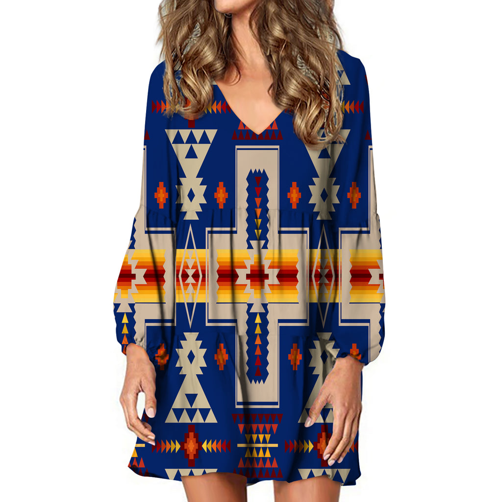GB-NAT00062-04 Navy Tribe Design Native American Swing Dress