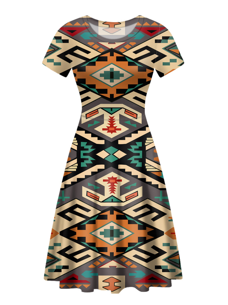 Powwow Store gb nat00225 orange native tribes round neck dress