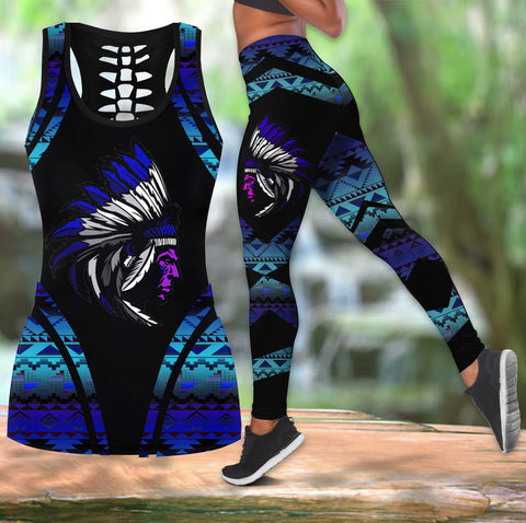 COMB2033 Pattern  Native Hollow Tank Top And Legging Sets