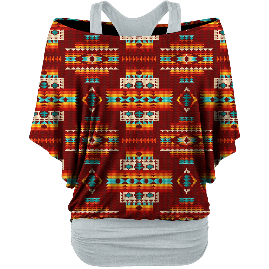 Powwow StoreGBNAT0040202 Red Pattern Native  Women's Loose Dolman Sleeve Shirt