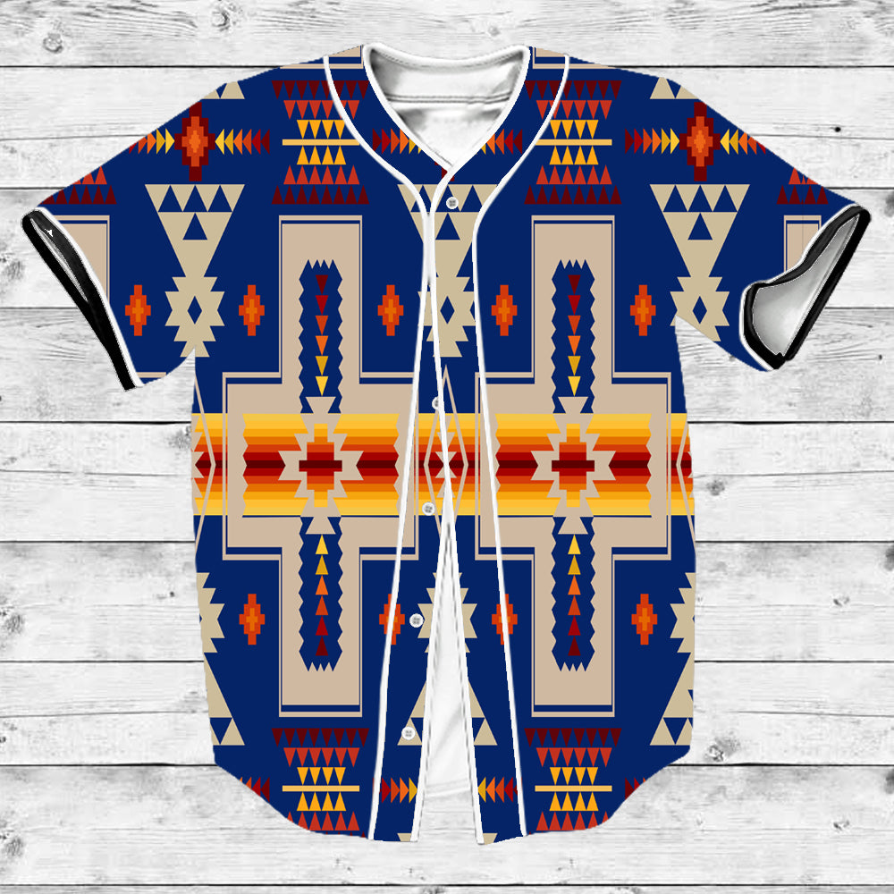 GB-NAT00062-04 Navy Tribe Design Native American Baseball Jersy