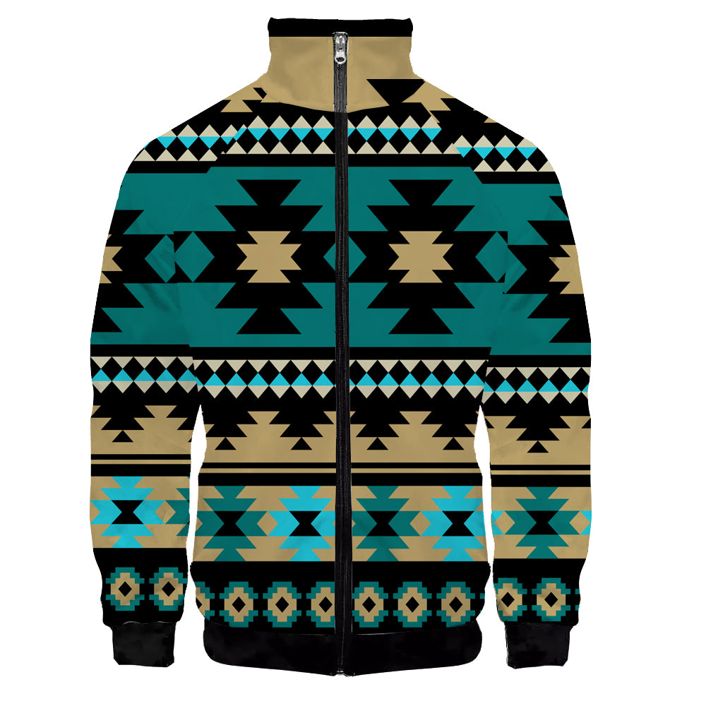 Powwow StoreGBNAT00509 Green Ethnic Aztec Native American Jacket