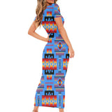 Powwow Store gb nat00046 12 dark blue native tribes pattern native american short sleeved body dress