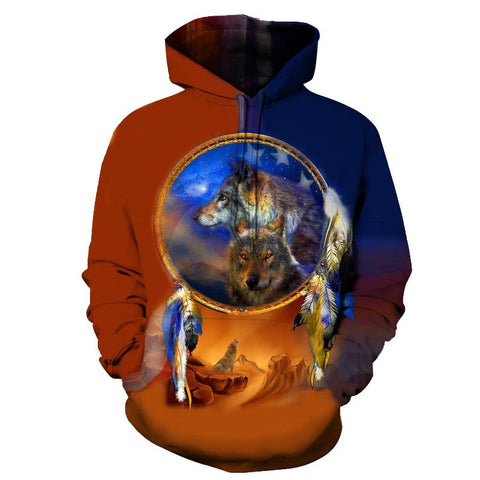 Wolf Dreamcatcher Native American All Over Hoodie no link - Powwow Store