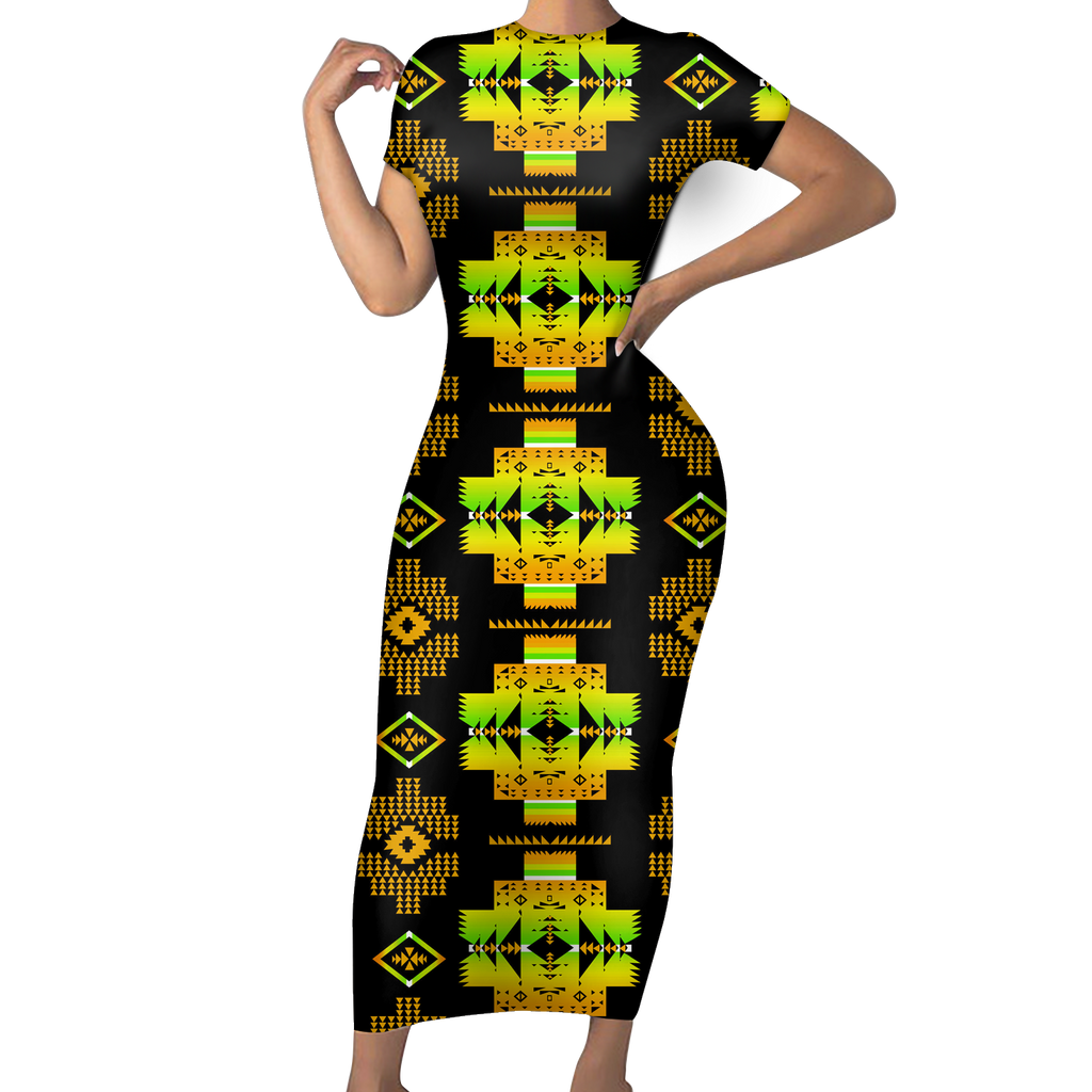 Powwow StoreGBNAT0072008 Pattern Native ShortSleeved Body Dress