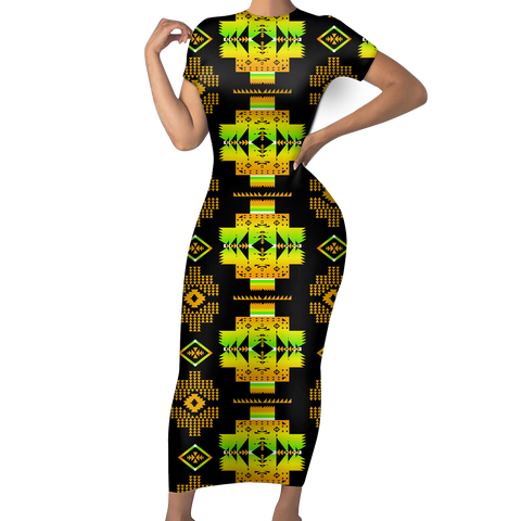 Powwow StoreGBNAT0072008 Pattern Native ShortSleeved Body Dress