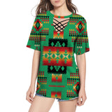 Powwow Store gb nat00046 05 green tribe pattern native american round neck hollow out tshirt