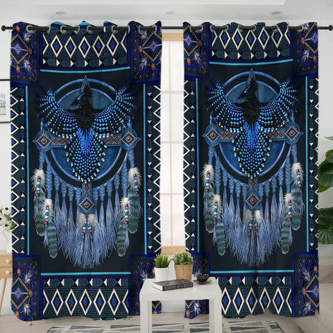 LVR0005 -  Blue Thunderbird Mandala Native American Living Room Curtain