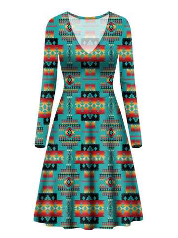 Powwow Store gb nat00046 01 blue native tribes pattern native american v long sleeve dress