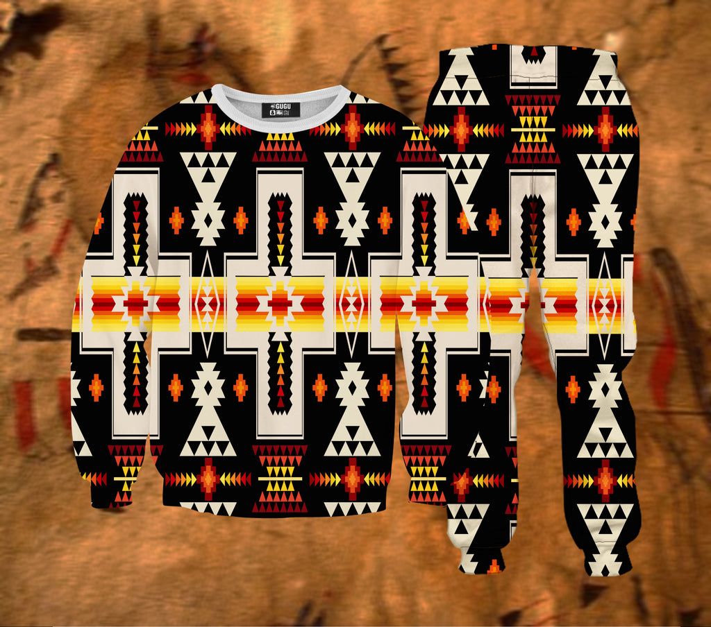 GB-NAT00062-01 Black Tribe Design Sweatshirt & Sweatpants Set