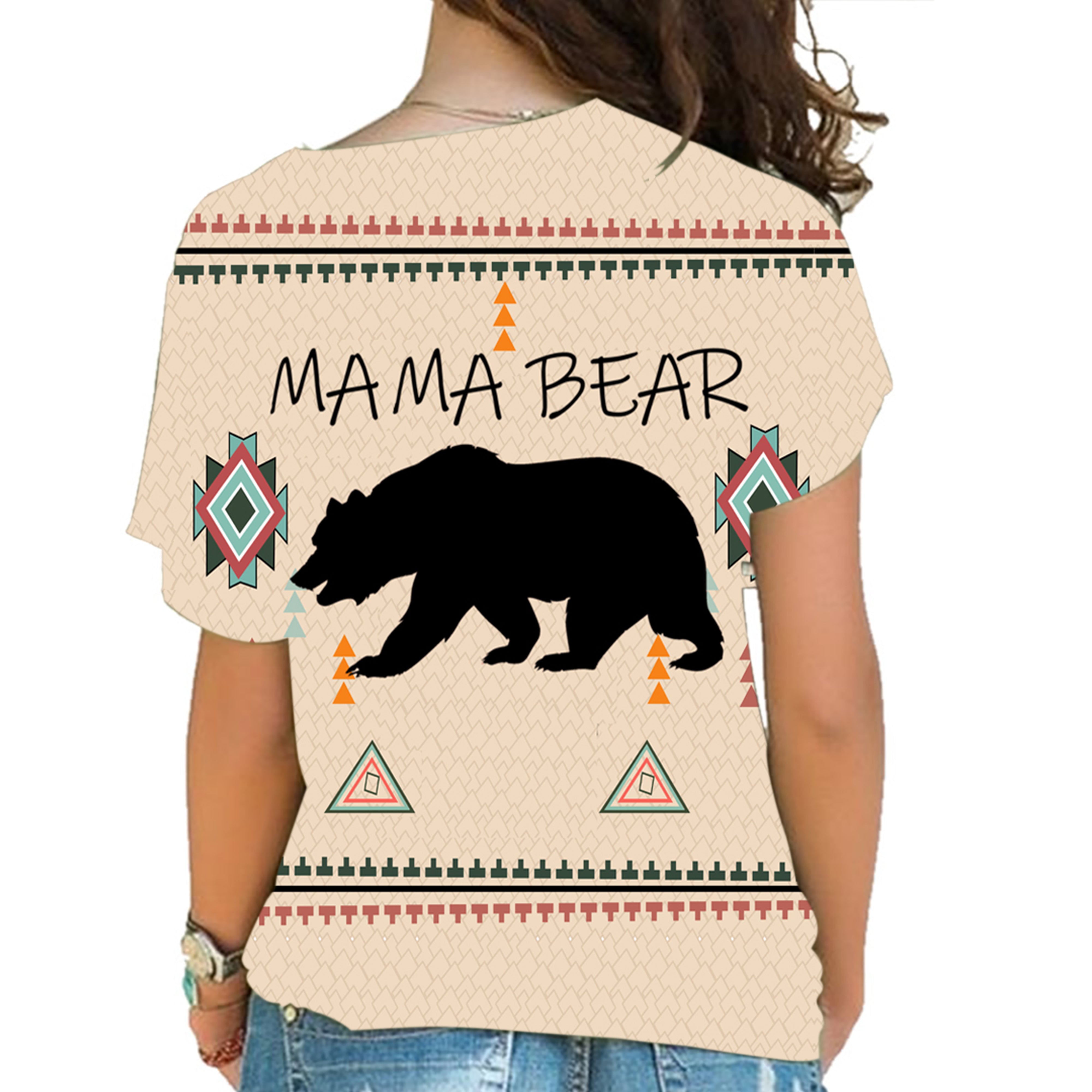 GB-NAT00158 Mama Bear Native Symbol Native American  Cross Shoulder Shirt - Powwow Store