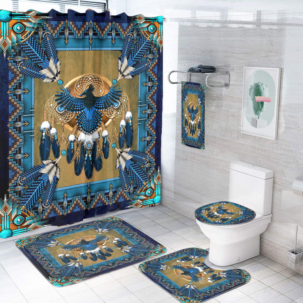 Powwow StoreGBNAT00758 Blue Thunderbird Mandala Bathroom Set