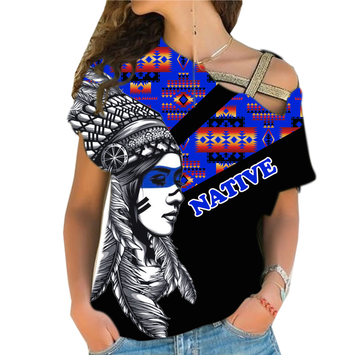 Powwow StoreCRS0001234 Native American Cross Shoulder Shirt