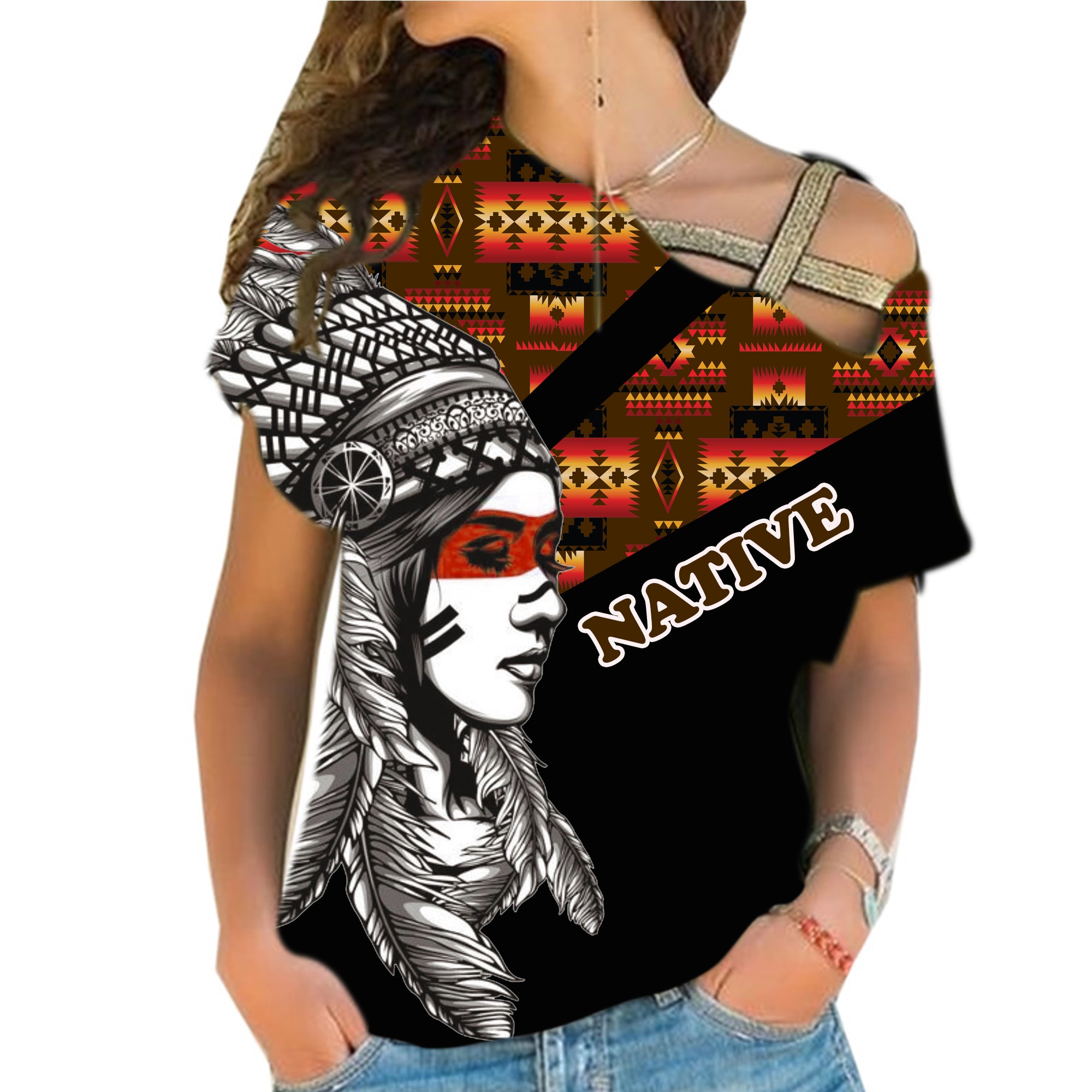 Powwow StoreCRS0001232 Native American Cross Shoulder Shirt
