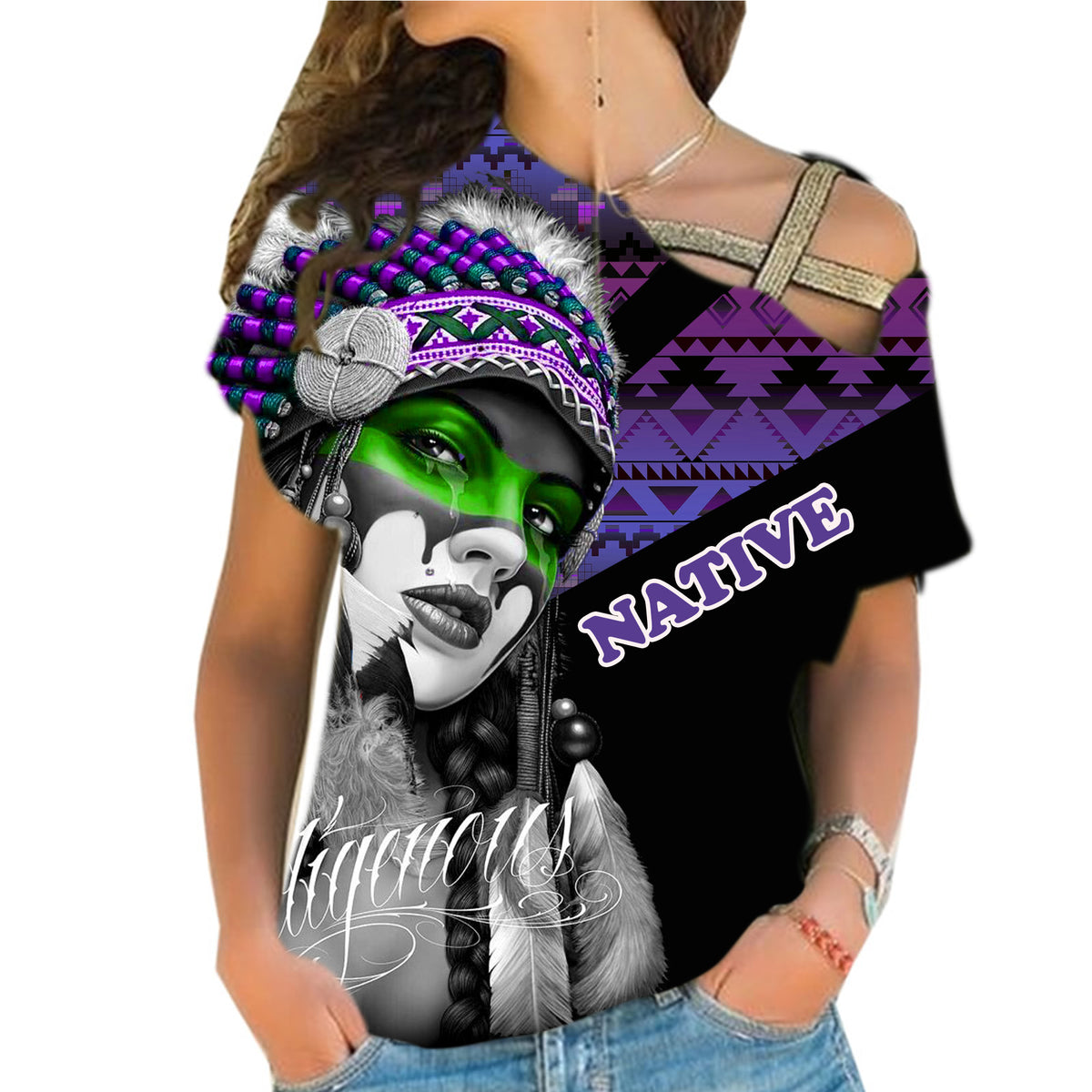 Powwow StoreCRS0001229 Native American Cross Shoulder Shirt