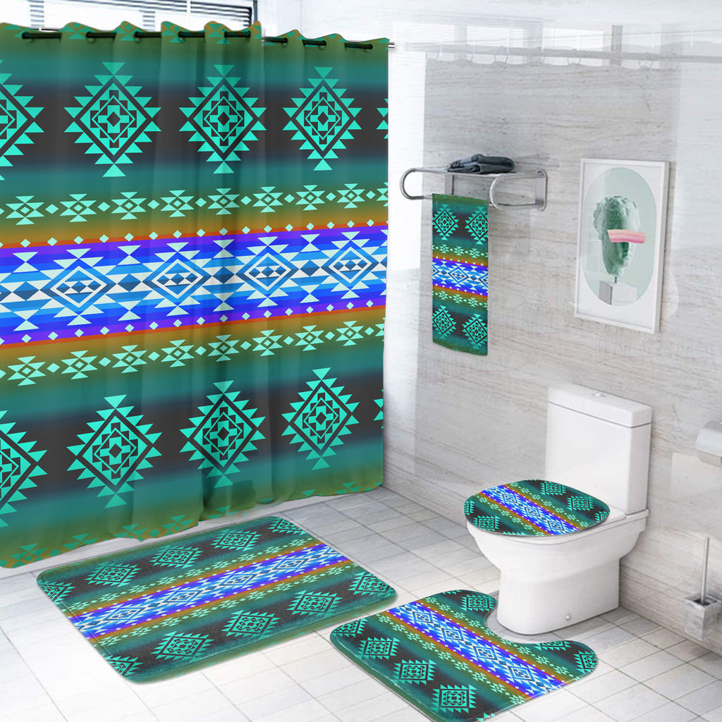 Powwow StoreGBNAT0068002 Pattern Blue Native Bathroom set